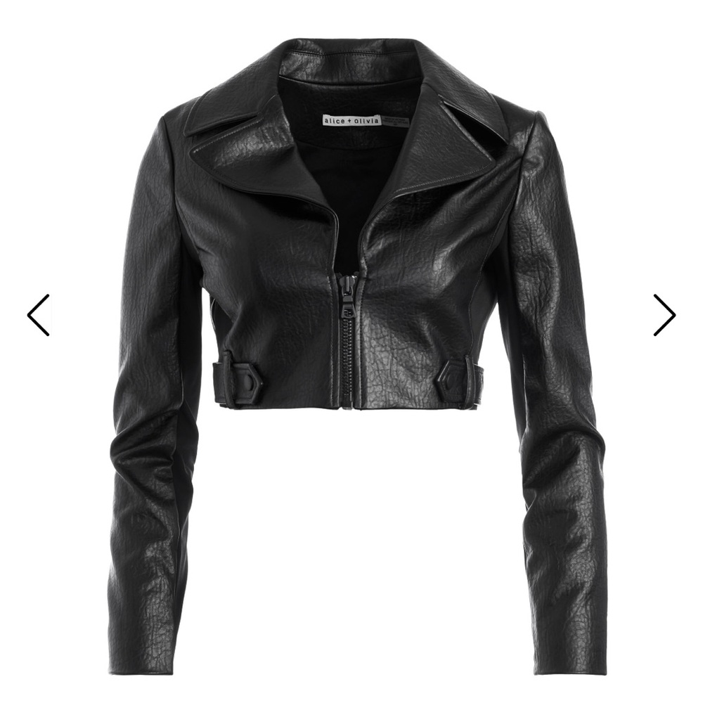 Alice + Olivia Black Cropped Vegan  Leather Jacket